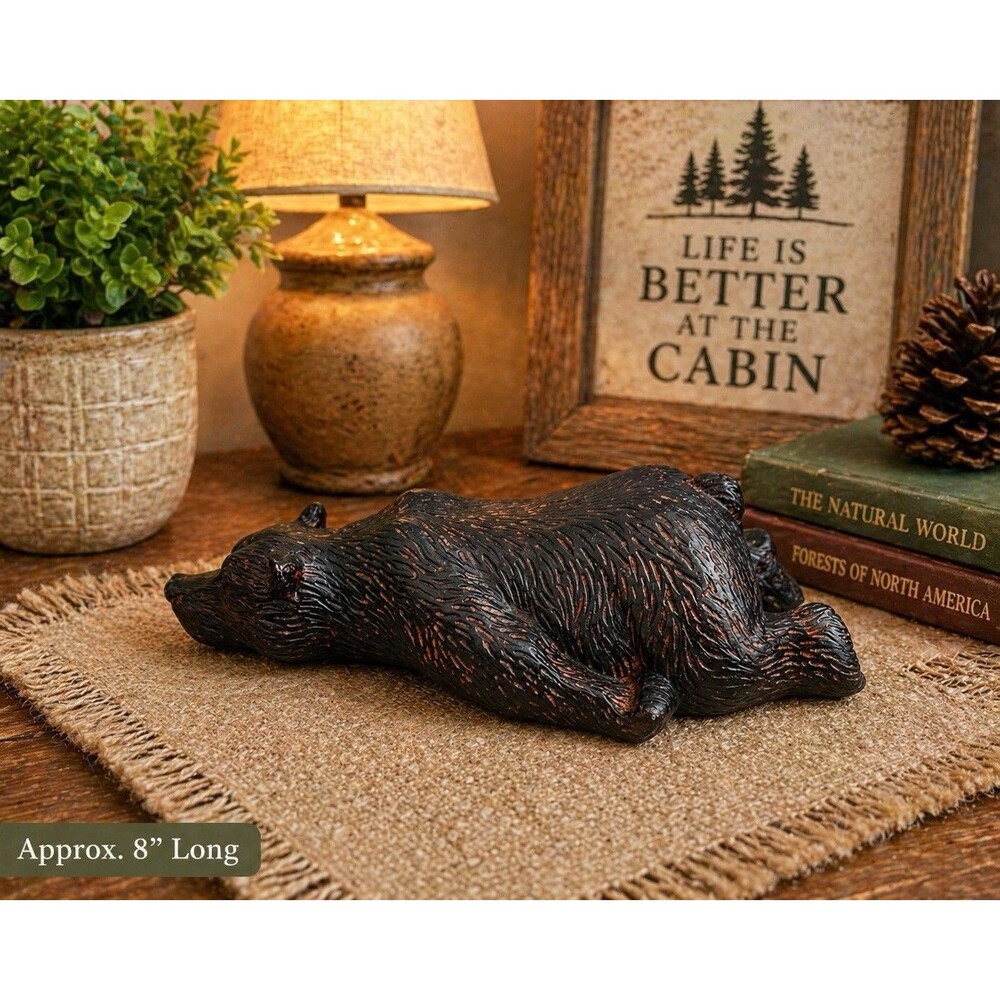 Rustic relaxed “laying down  Bear  Figurine, Matte Finish  (8" Long)